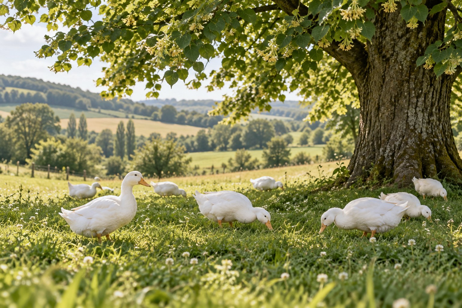 Canards dans un paysage de campagne